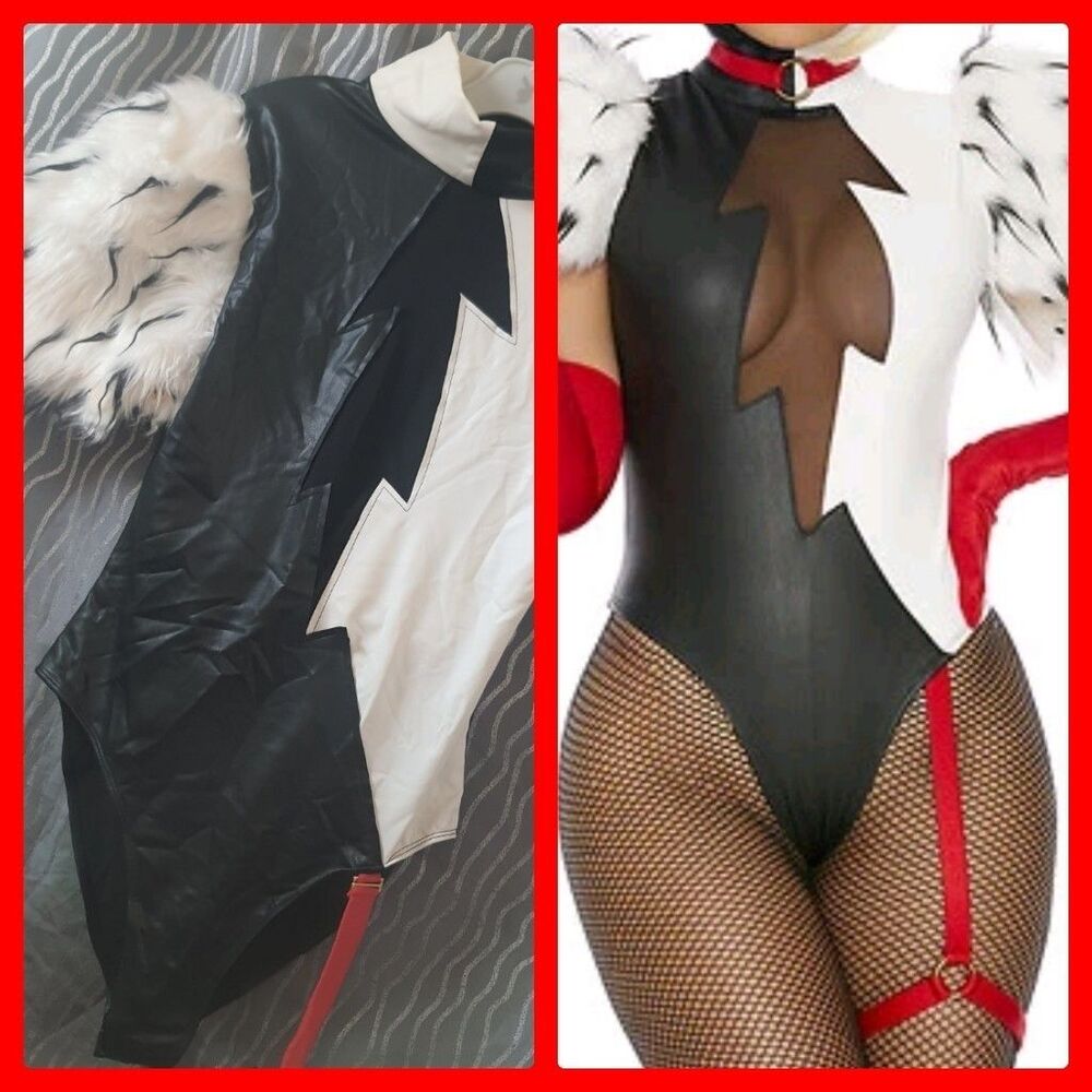 Forplay Sexy Cruella De'Vil Bodysuit Costume Women's Large XL  Dalmation Villain